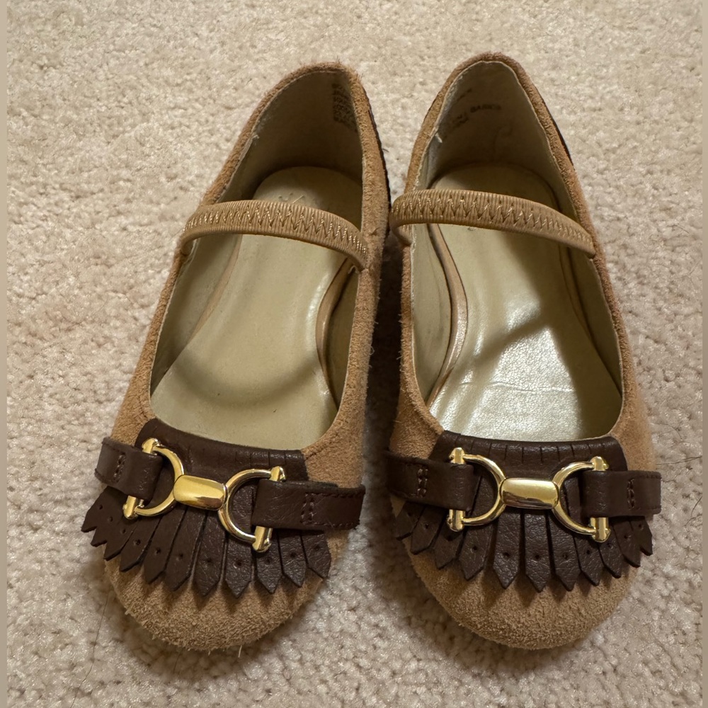 Janie Jack 6 Toddler Horse Bit Tassel Ballet Flat Tan Brown Leather Equestrian